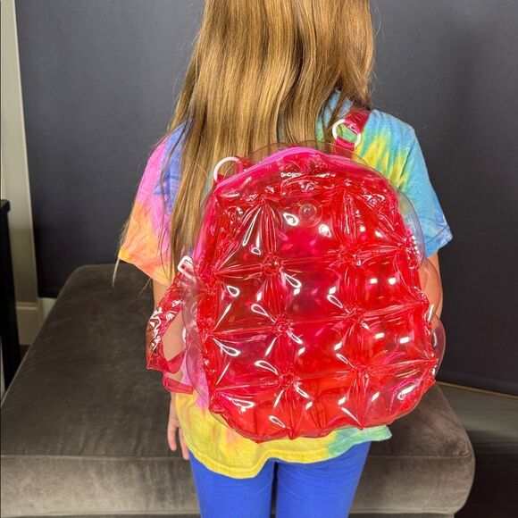 Red Inflatable Bubble Backpack Zipper Closure One Size NEW - Picture 8 of 14